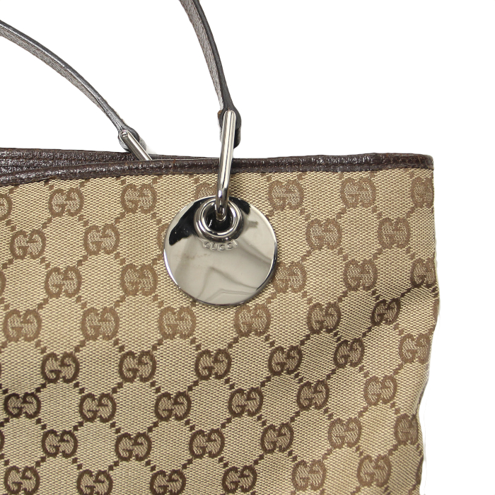 Shopping bag in beige monogram canvas and brown leather - Detail D5