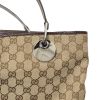 Shopping bag in beige monogram canvas and brown leather - Detail D5 thumbnail