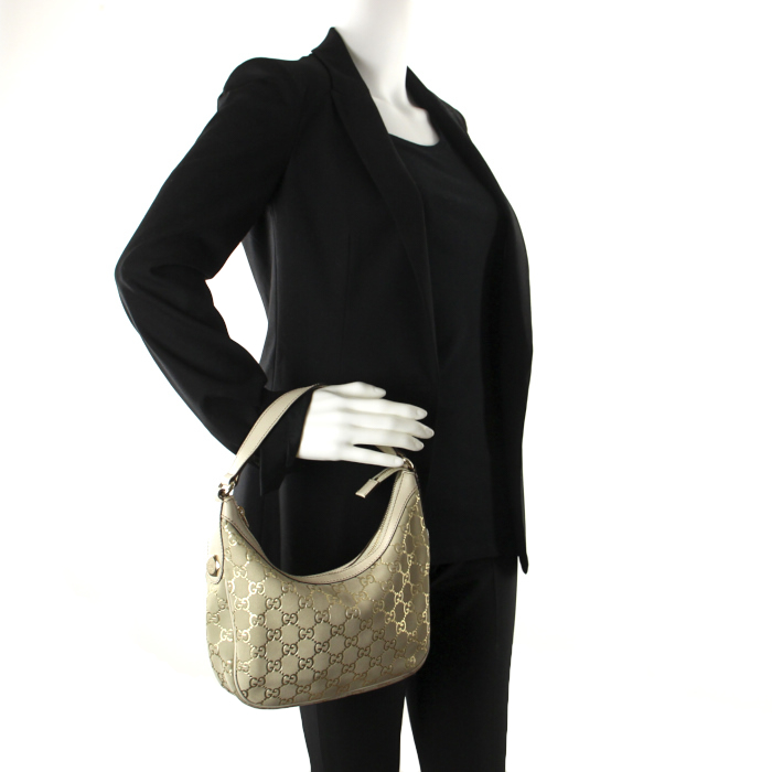 Borsa in tessuto monogram beige e pelle bianca - Detail D1