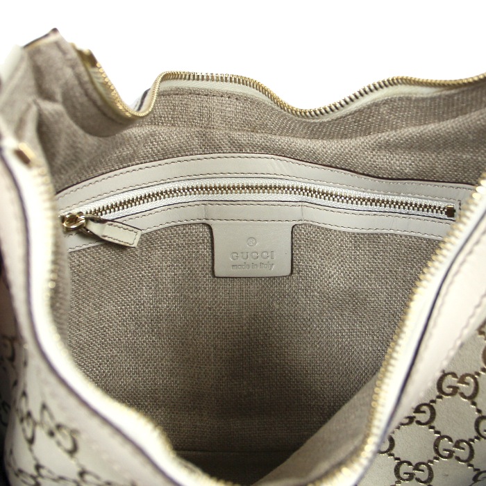 Bag in beige monogram canvas and white leather - Detail D4