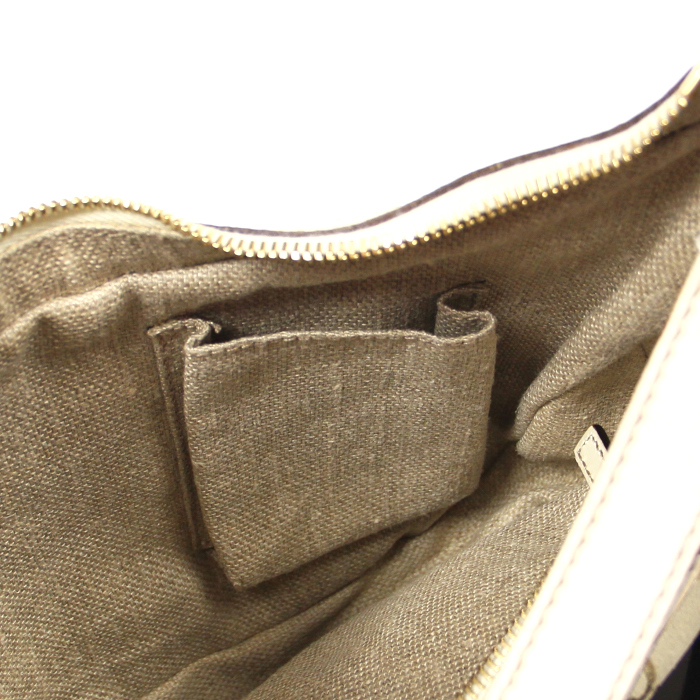 Borsa in tessuto monogram beige e pelle bianca - Detail D5