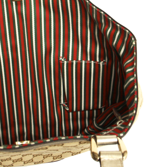 Sac cabas en toile monogram beige et cuir argenté - Detail D3