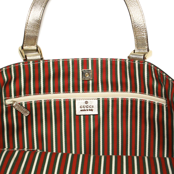 Sac cabas en toile monogram beige et cuir argenté - Detail D4