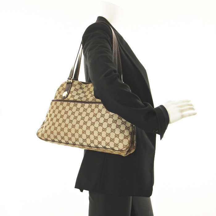 Gucci en toile monogram beige et cuir marron - Detail D1