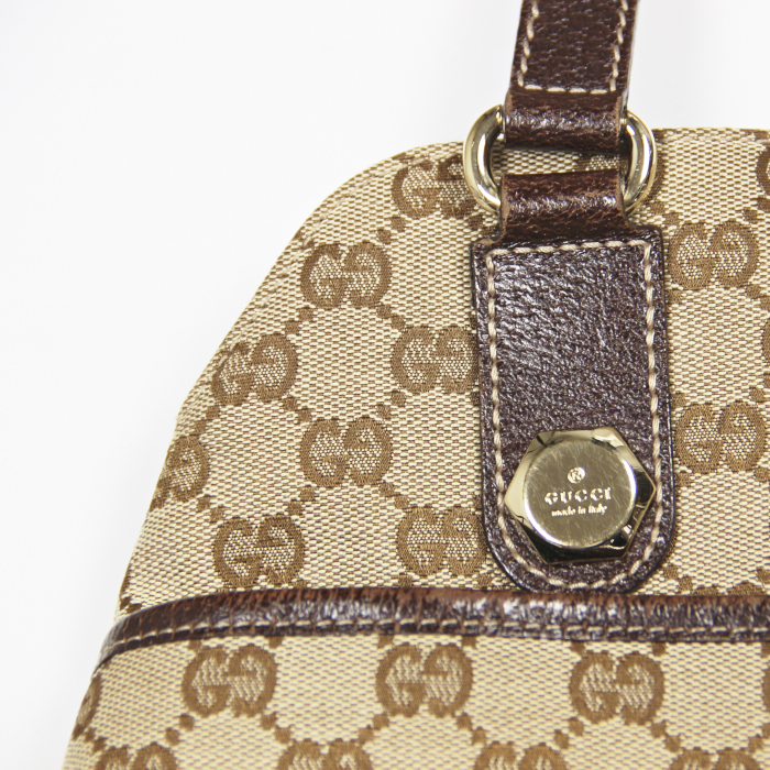 Gucci in beige monogrammed canvas and brown leather - Detail D4