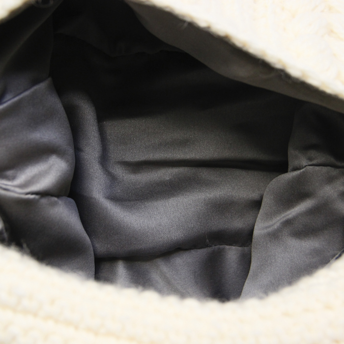 Borsa Big Mama in lana color crema e pelle nera - Detail D2