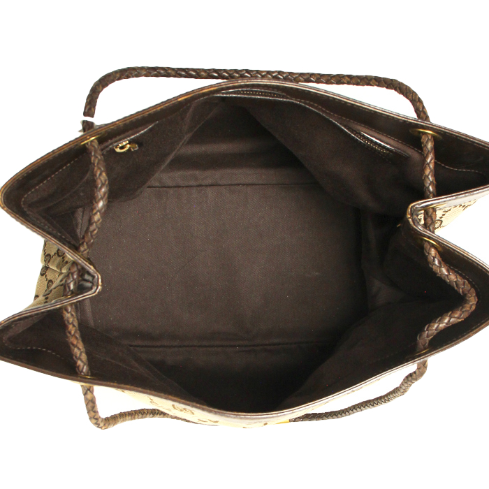 Sac cabas en toile monogram beige et cuir marron - Detail D2