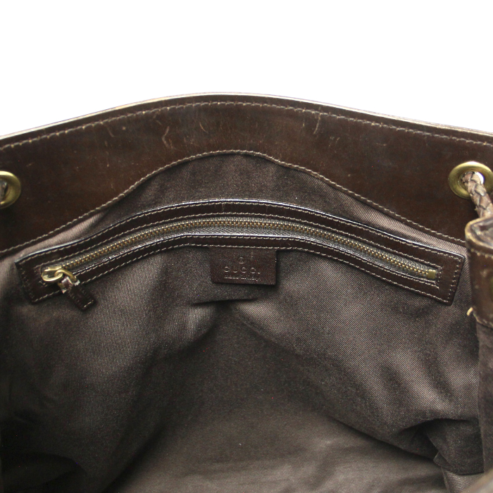 Shopping bag in beige monogram canvas and brown leather - Detail D3