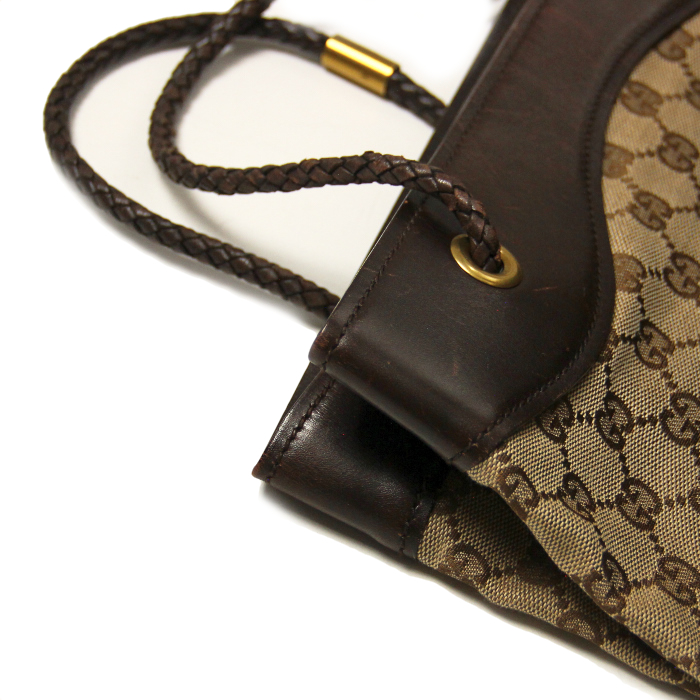 Shopping bag in tela monogram beige e pelle marrone - Detail D4