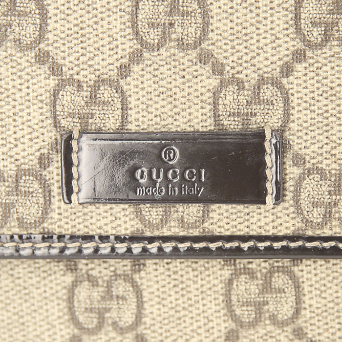 Portafogli Gucci in tela monogram beige e pelle marrone - Detail D3