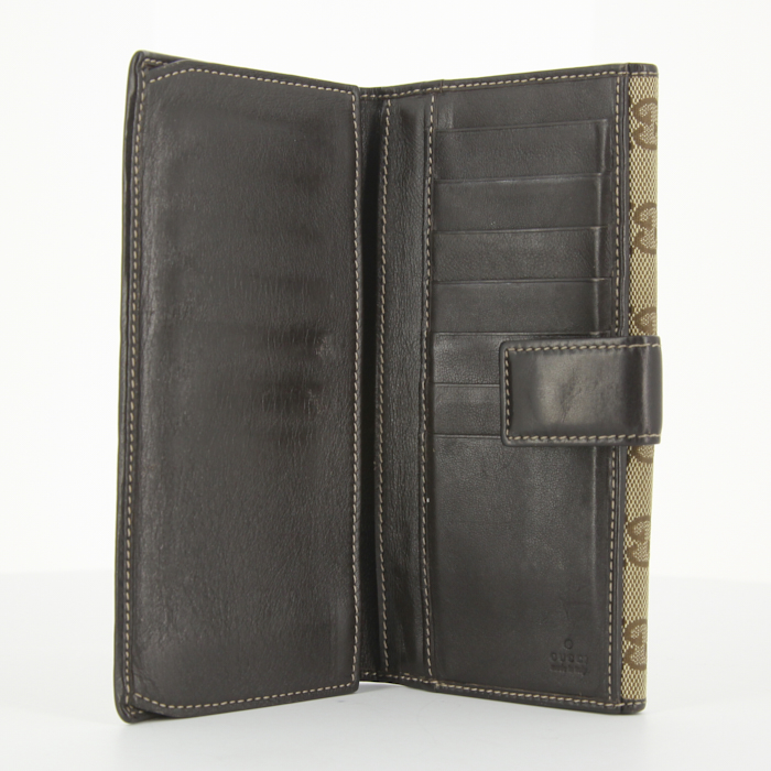 Gucci wallet in beige monogram canvas and brown leather - Detail D2