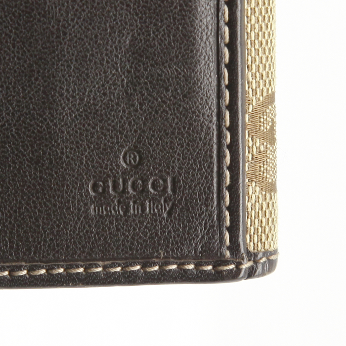 Gucci wallet in beige monogram canvas and brown leather - Detail D3