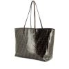 Fendi Shopping bag in tela monogram cerata marrone e pelle verniciata nera - 00pp thumbnail