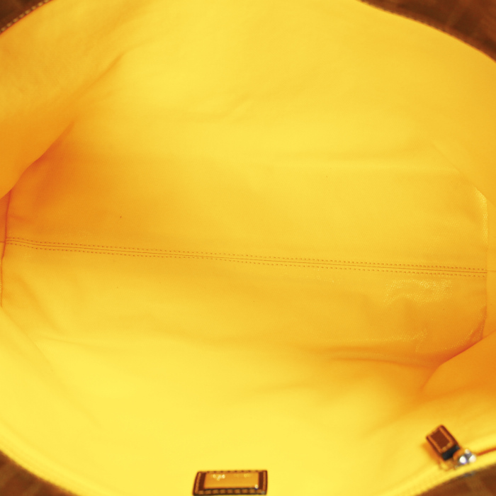 Fendi Shopping bag in tela monogram cerata marrone e pelle verniciata nera - Detail D2