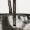 Fendi Shopping bag in tela monogram cerata marrone e pelle verniciata nera - Detail D5 thumbnail