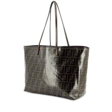 Fendi Shopping bag in brown monogram canvas and black patent leather