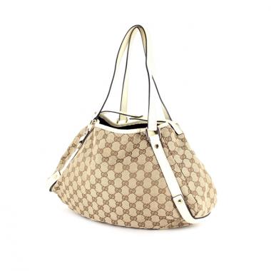 Sac cabas en toile monogram et cuir beige