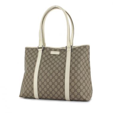 Shopping bag in tela monogram beige e pelle bianca