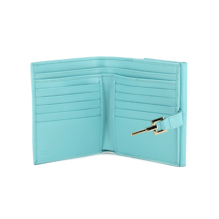 Gucci Square wallet in monogram turquoise leather  - Detail D1
