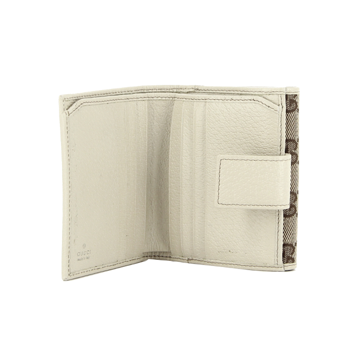 Gucci Wallet in monogram canvas and beige leather - Detail D1