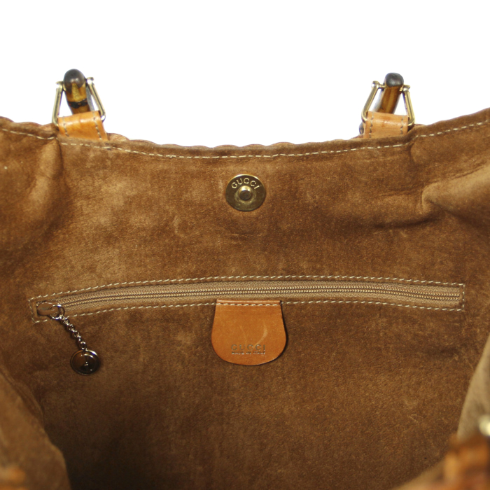 Sac à main Gucci Bamboo en cuir tressé cognac - Detail D4
