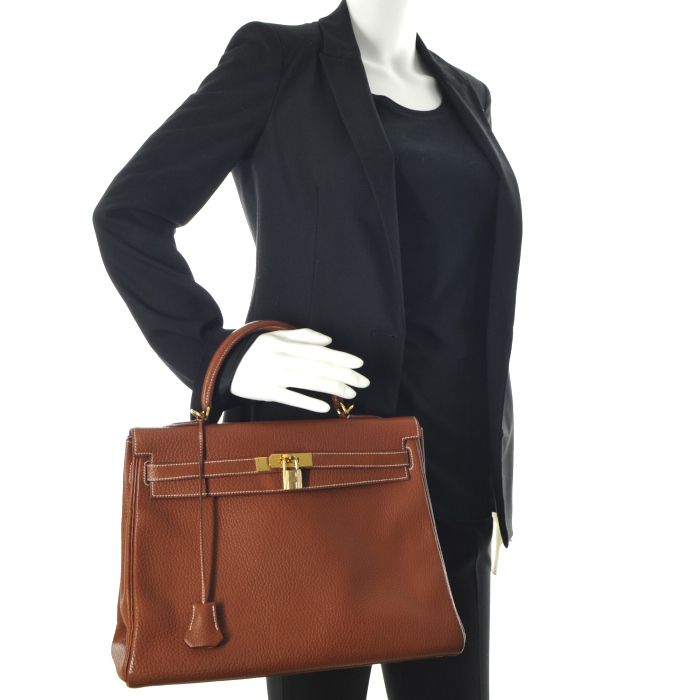 Hermes Kelly 35 cm in brown leather - Detail D2