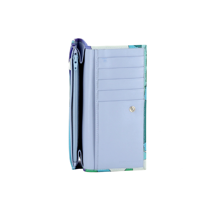 Emilio Pucci Portefeuille imprimé sur cuir blanc, bleu, vert et violet - Detail D1