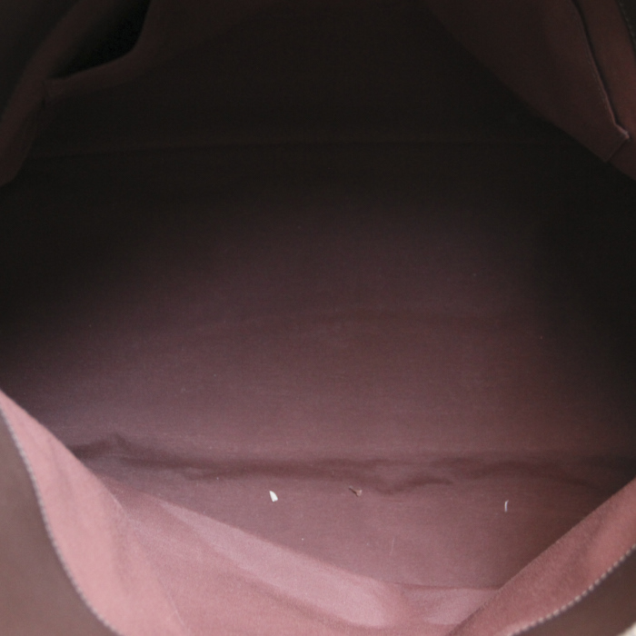 Hermes sac de voyage Heeboo en toile bordeaux et cuir marron - Detail D2