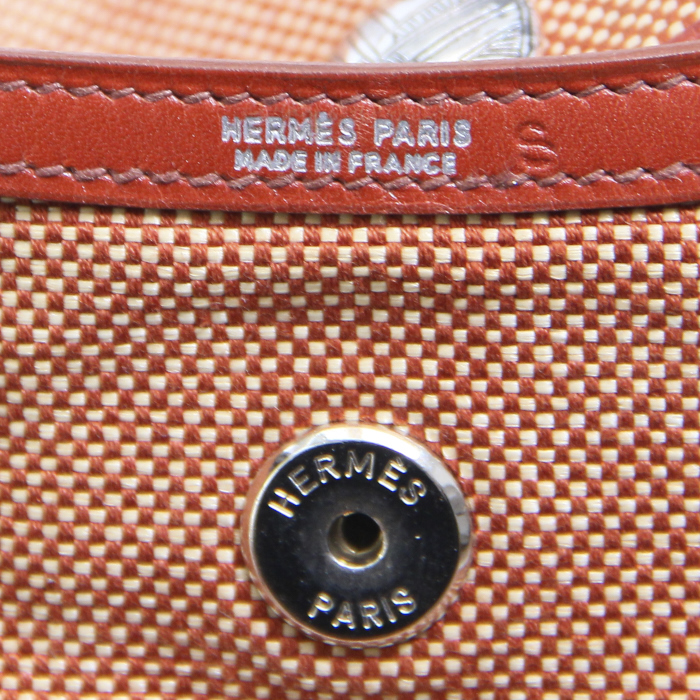 Pochette Hermes Rio in tela intrecciata beige e rosso mattone e pelle rosso mattone - Detail D3