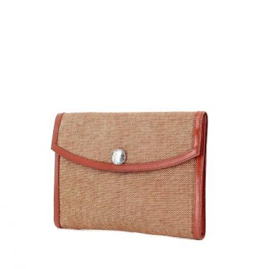 Bolsito de mano Hermes Rio en tejido trenzado beige y rojo ladrillo y cuero rojo ladrillo