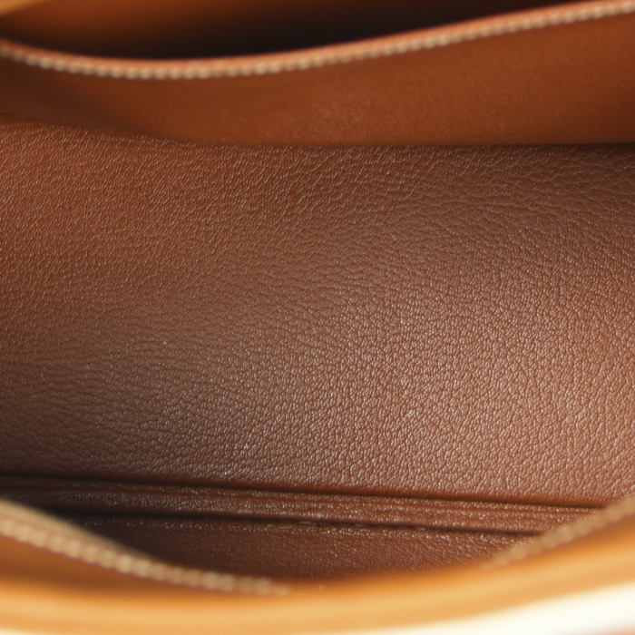 Borsa Hermes Plume in pelle marrone e tela beige - Detail D2