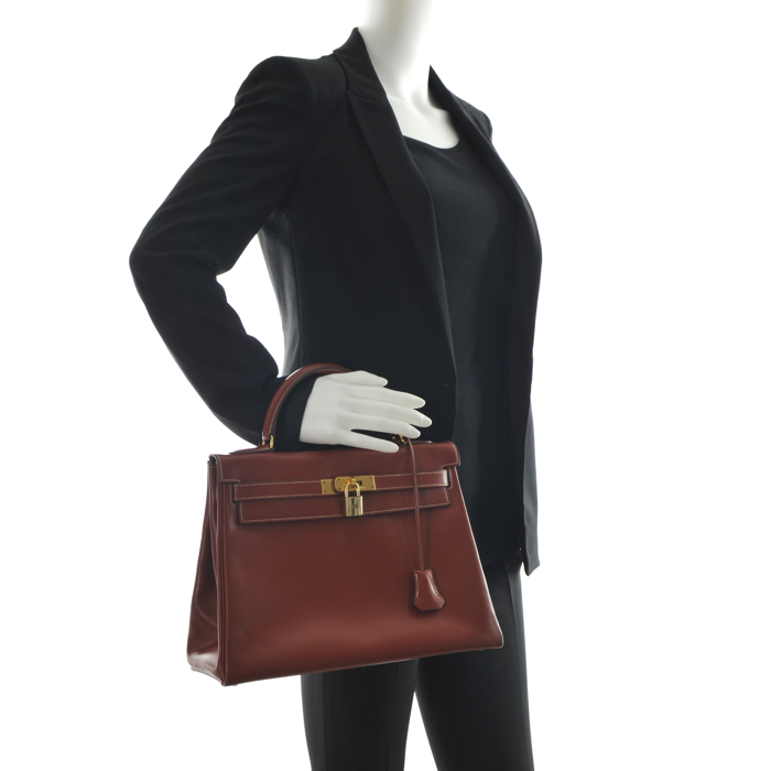 Borsa Hermes Kelly 32 cm in pelle rosso mattone - Detail D1