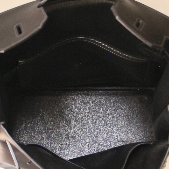 Hermes bolso de mano Haut à Courroies en cuero box negro - Detail D2