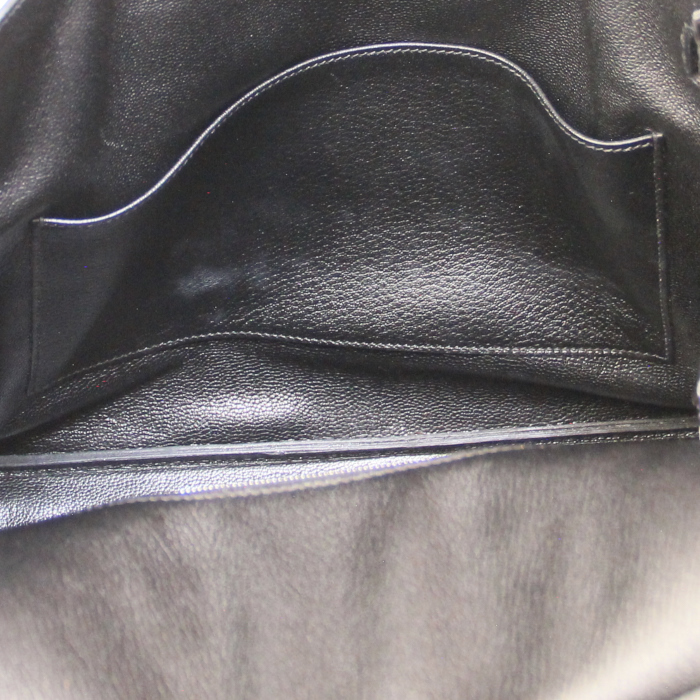 Hermes bolso de mano Haut à Courroies en cuero box negro - Detail D4