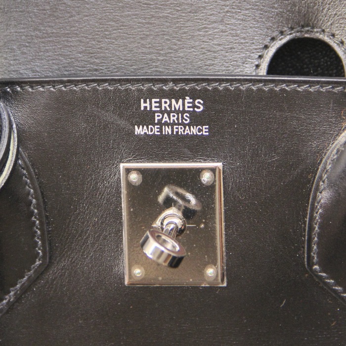 Hermes sac à main Haut à Courroies en cuir box noir - Detail D5