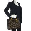 Christian Dior Lady Dior large model in leopard foal and brown patent leather - Detail D1 thumbnail