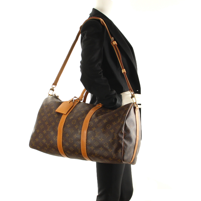 Louis Vuitton Keepall 45 cm strap in monogram canvas and natural leather - Detail D2