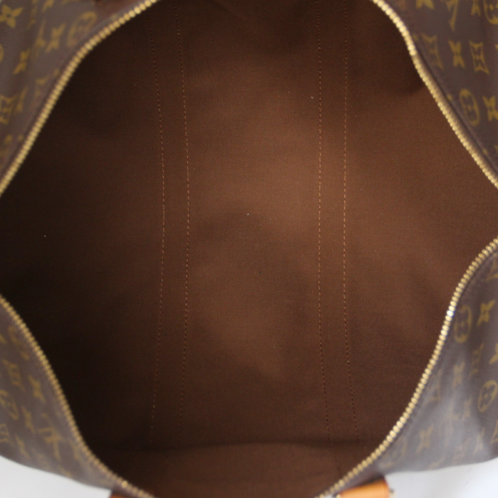 Louis Vuitton Keepall 45 cm strap in monogram canvas and natural leather - Detail D3