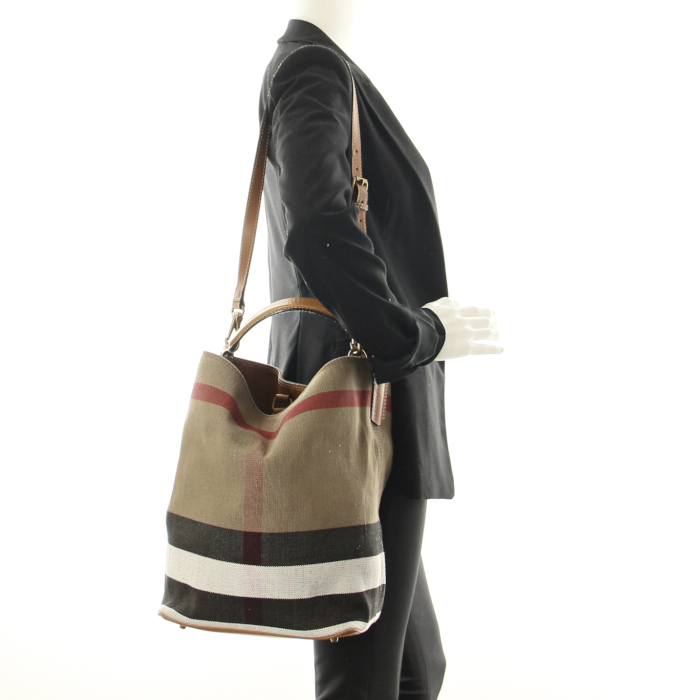 Burberry in Haymarket linen canvas and brown leather - Detail D1