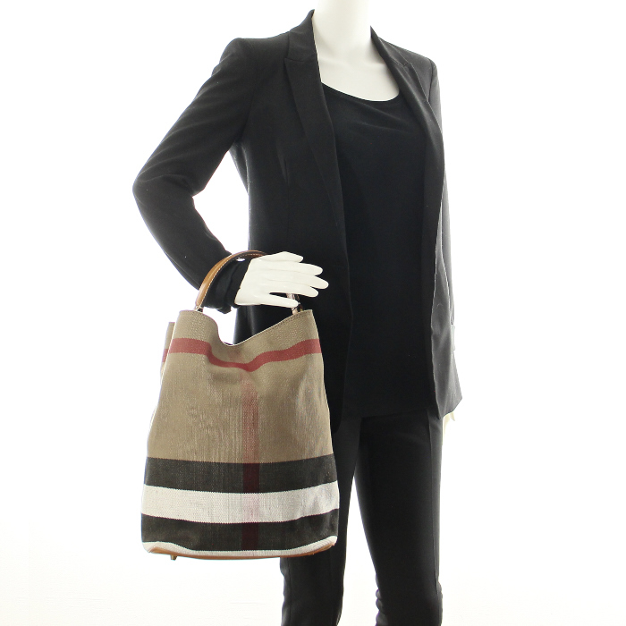 Burberry in Haymarket linen canvas and brown leather - Detail D2