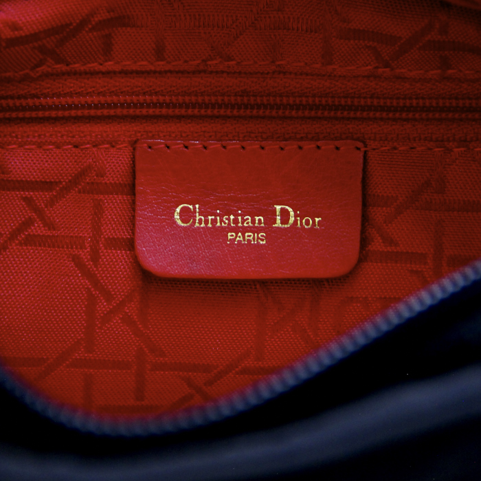 Christian Dior sac Lady Dior moyen modèle en toile cannage bleue  - Detail D3