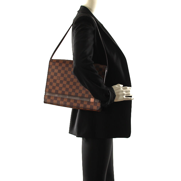 Louis Vuitton large model Tribeca Bag in damier canvas and brown leather - Detail D1