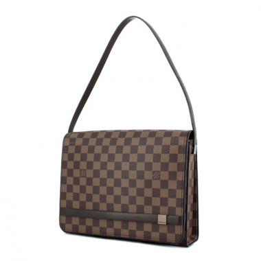 Louis Vuitton sac Tribeca grand modèle en toile damier ébène et cuir marron