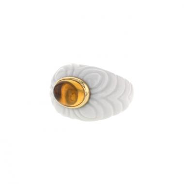 Bulgari bague Chandra en céramique blanche et citrine