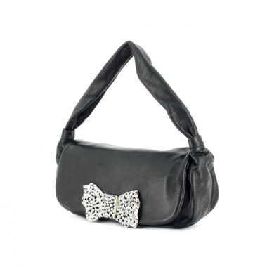 Borsa in pelle nera e strass