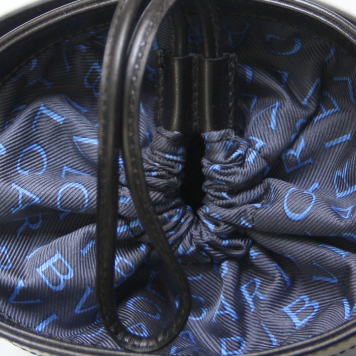 Borsa a secchiello in tessuto siglato blu e pelle nera - Detail D3