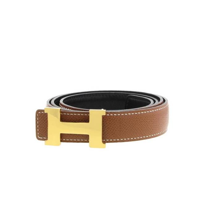 Hermès belt in black box leather and gold epsom leather - Detail D2
