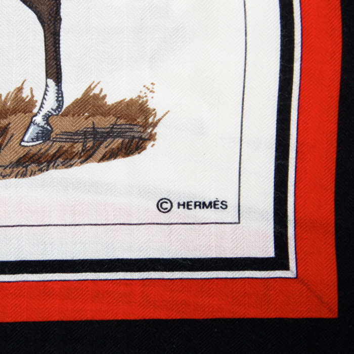 Hermès châle Couvertures et tenues de jour en cachemire et soie à fond blanc - Detail D3