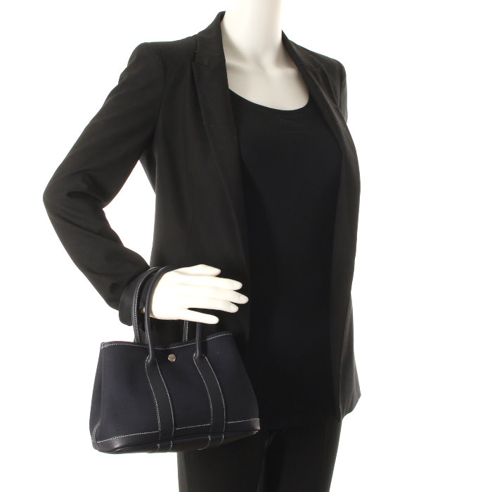 Hermès Garden Mini Bag in canvas and blue leather - Detail D1