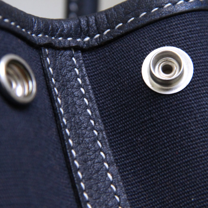Borsa Hermes Garden in tela e pelle blu marino - Detail D3